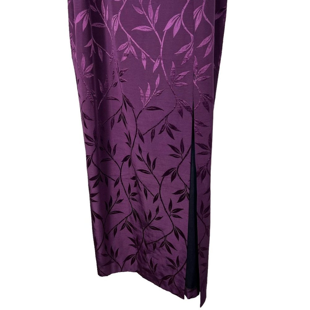 Vintage 90s Purple Leaf Print Spaghetti Strap Full Length Formal Dress Size 12 - Picture 3 of 11